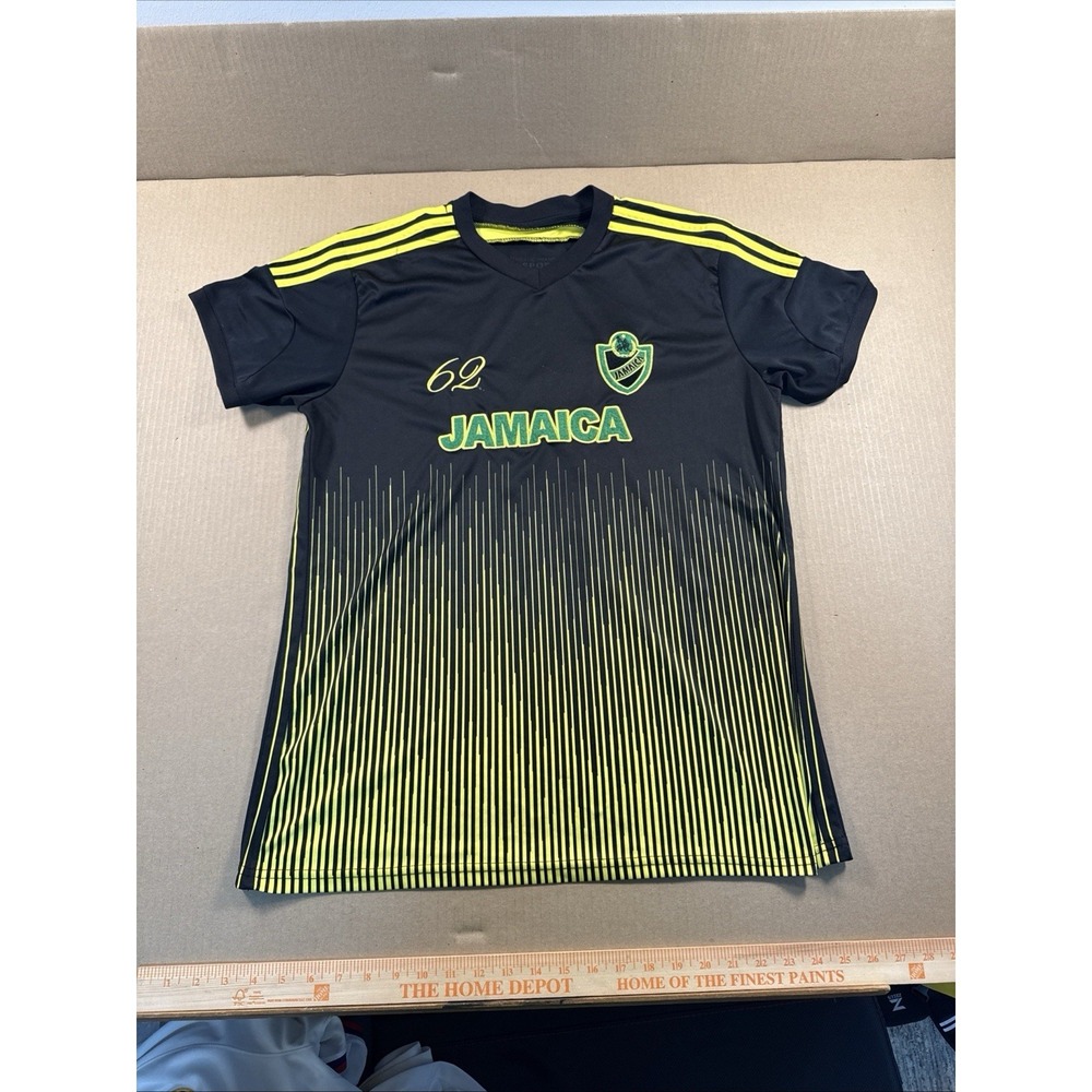 LMS Sports Jamaica Jersey 62 Black Yellow Shirt Football Soccer Rasta Top